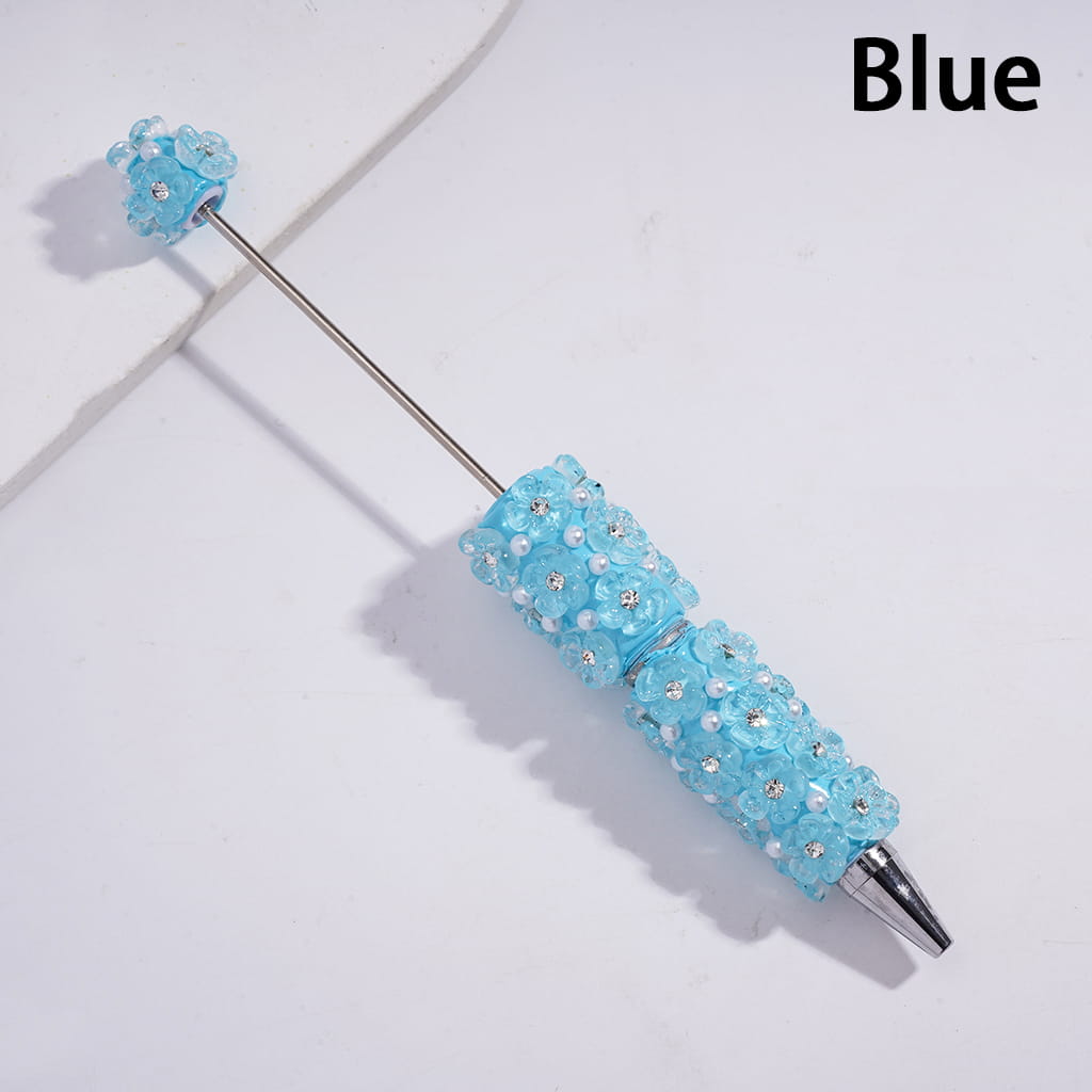 Beadable Clay Pens with Clear Five-Petaled Flowers and White Pearls, Multi-Color