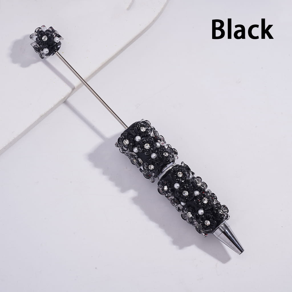 Beadable Clay Pens with Clear Five-Petaled Flowers and White Pearls, Multi-Color