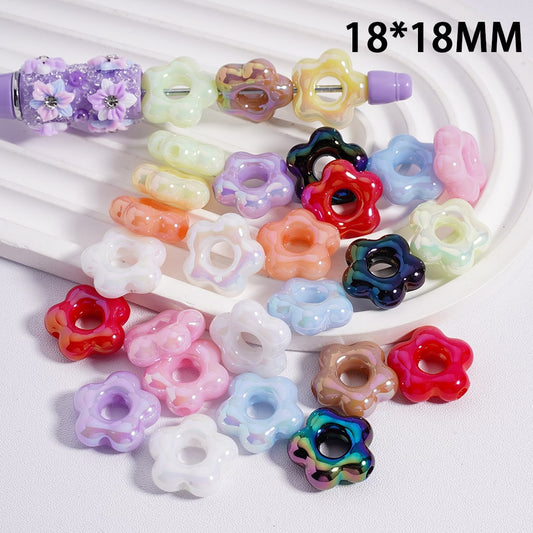 Acrylic Beads UV Coating Cute Plum Blossom Flower with Large Hole Multi-Color 18*18MM (Single Color is available for 200pcs(Whole Bag) Only)