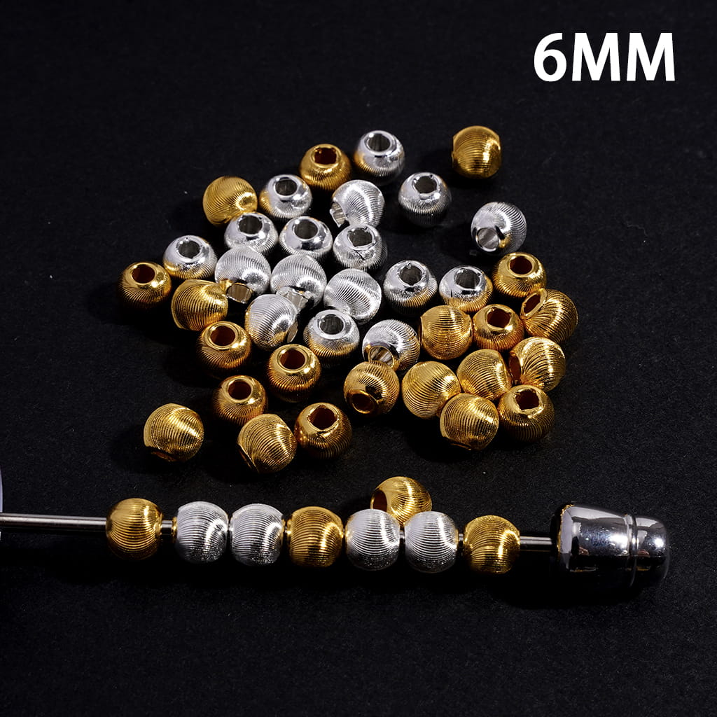 Alloy Round Drum Beads with Annular Thread Texture, 6MM, Gold and Silver