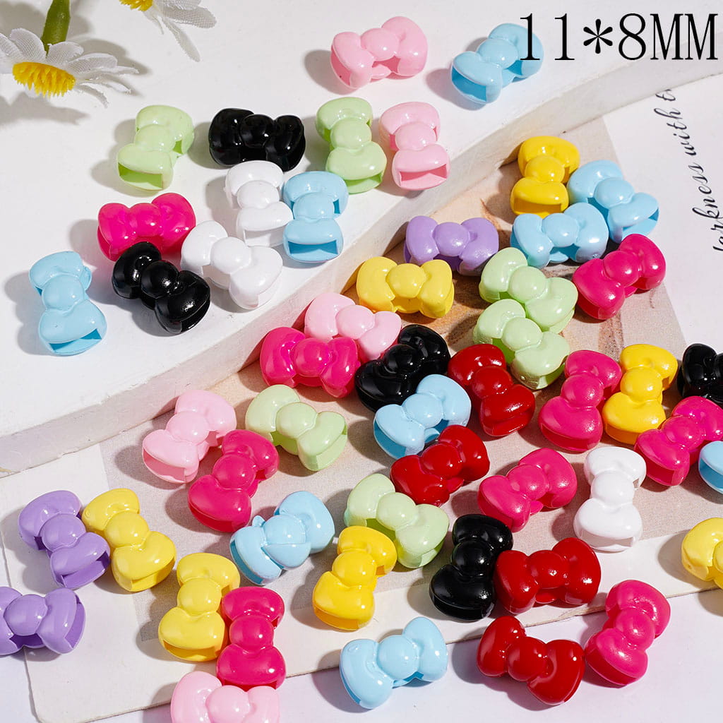 Acrylic Beads Mini Bowtie in Four Holes, 11*8MM Macaron Colors Random Mix