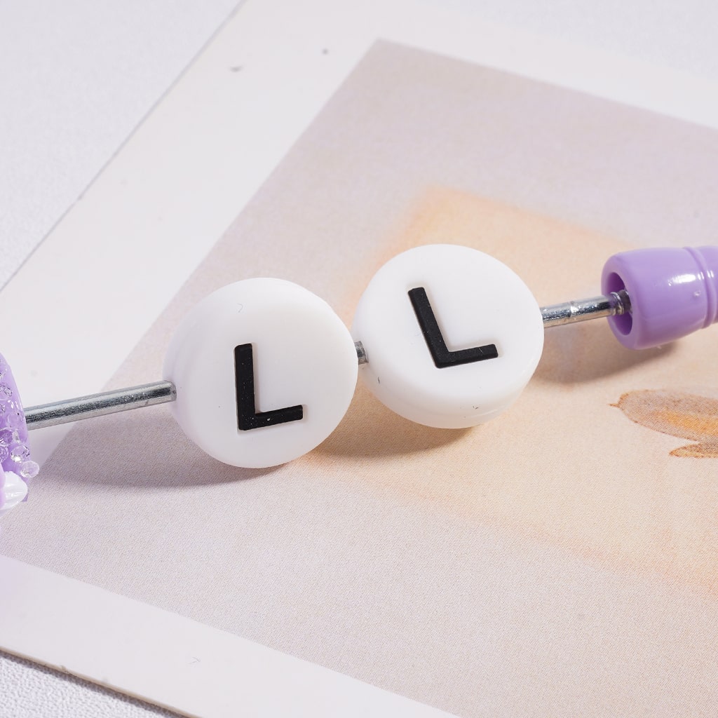Silicone Beads Round Flat English Letters Prints 15MM (The Hole is Horizontal, not Vertical)