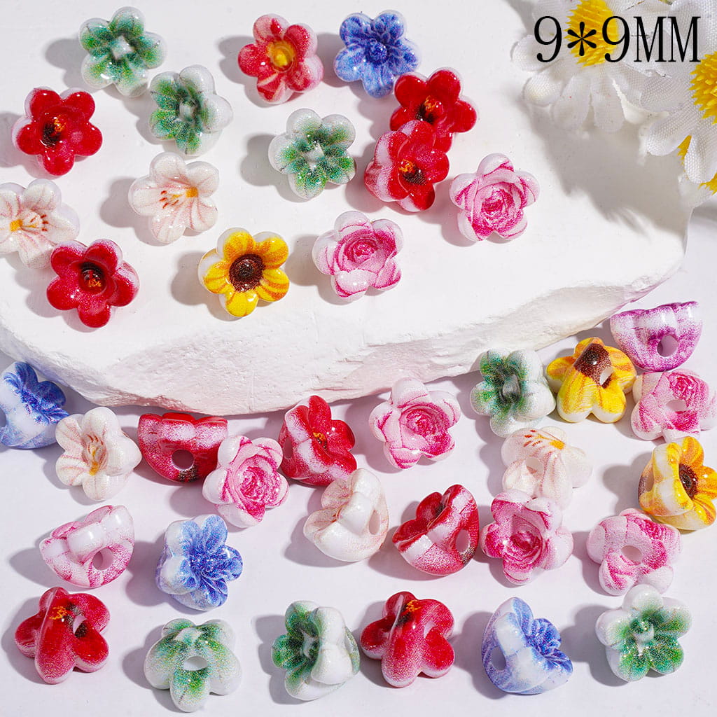 Tiny Five-Petaled Diverse Flower Acrylic Beads, 9*9MM Multi-Color Random Mix