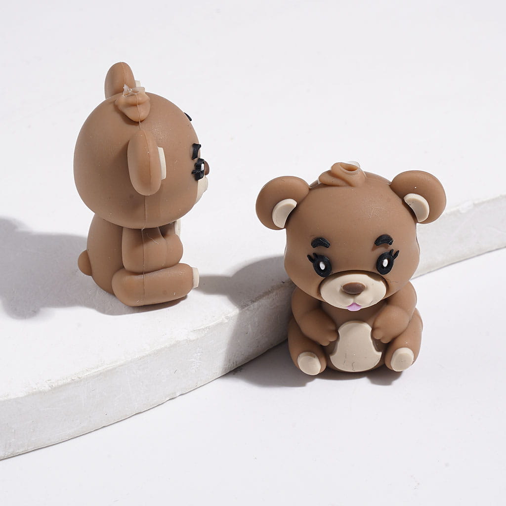 3D Cute Adorable Bears Silicone Focal Beads, Multi-Color