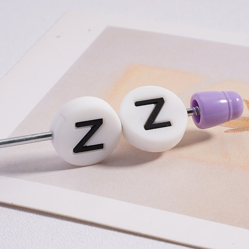 Silicone Beads Round Flat English Letters Prints 15MM (The Hole is Horizontal, not Vertical)