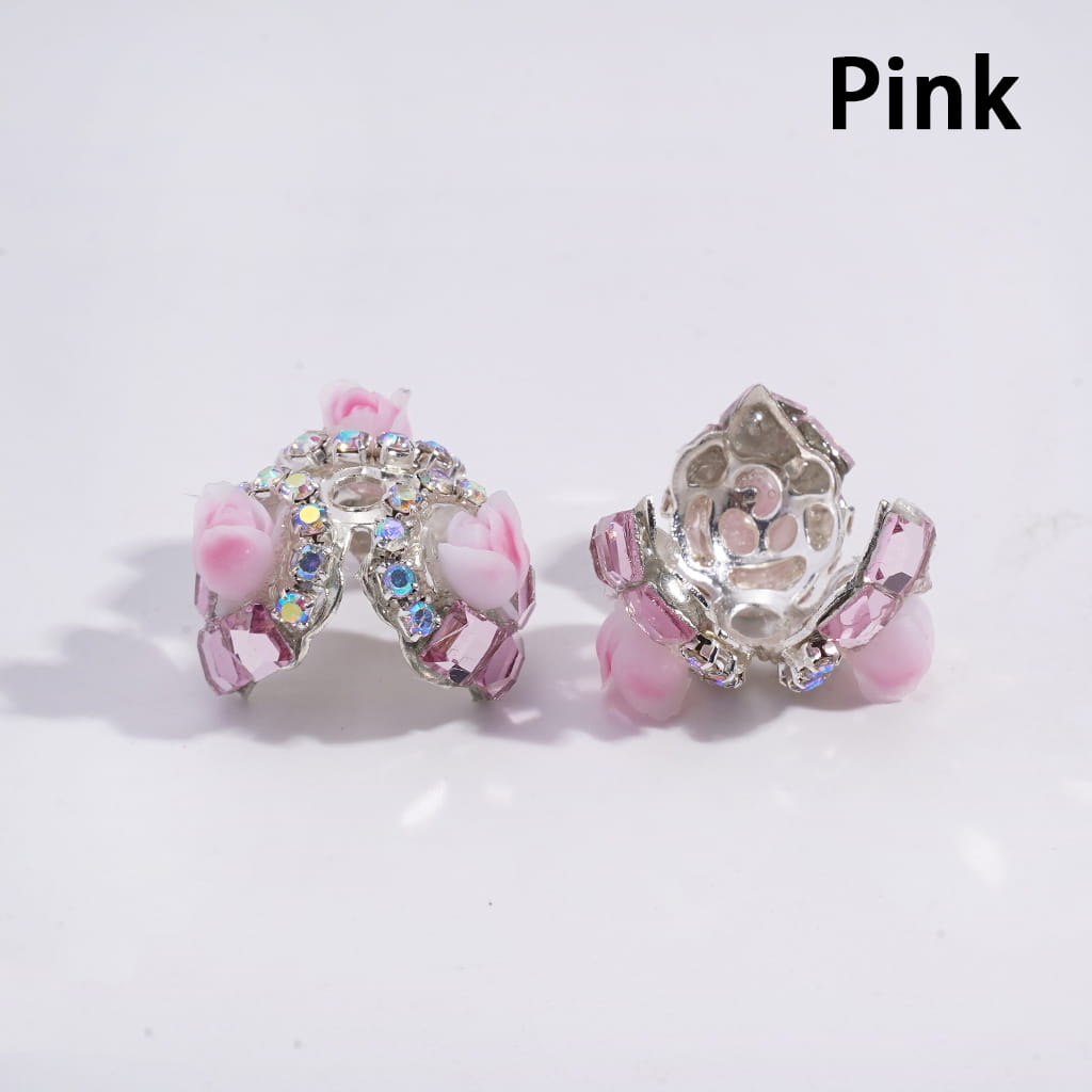 Alloy Bead Cages with Tulip Flowers Square AB Rhinestones, Bead Cap, Multi-Color (They Fit 14MM Beads)