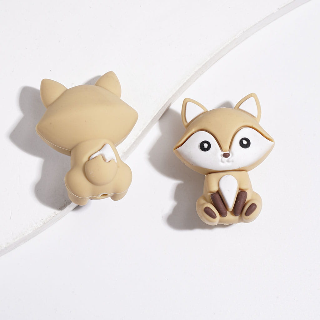 3D Mini Cute Fox Silicone Focal Beads, Multi-Color