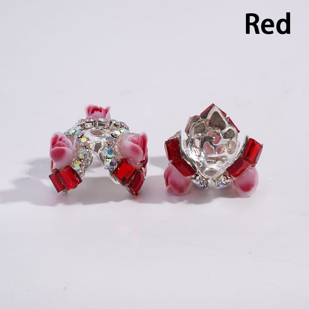 Alloy Bead Cages with Tulip Flowers Square AB Rhinestones, Bead Cap, Multi-Color (They Fit 14MM Beads)