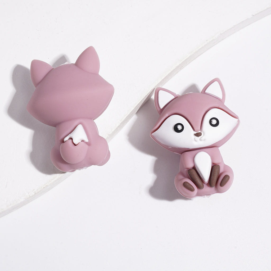 3D Mini Cute Fox Silicone Focal Beads, Multi-Color