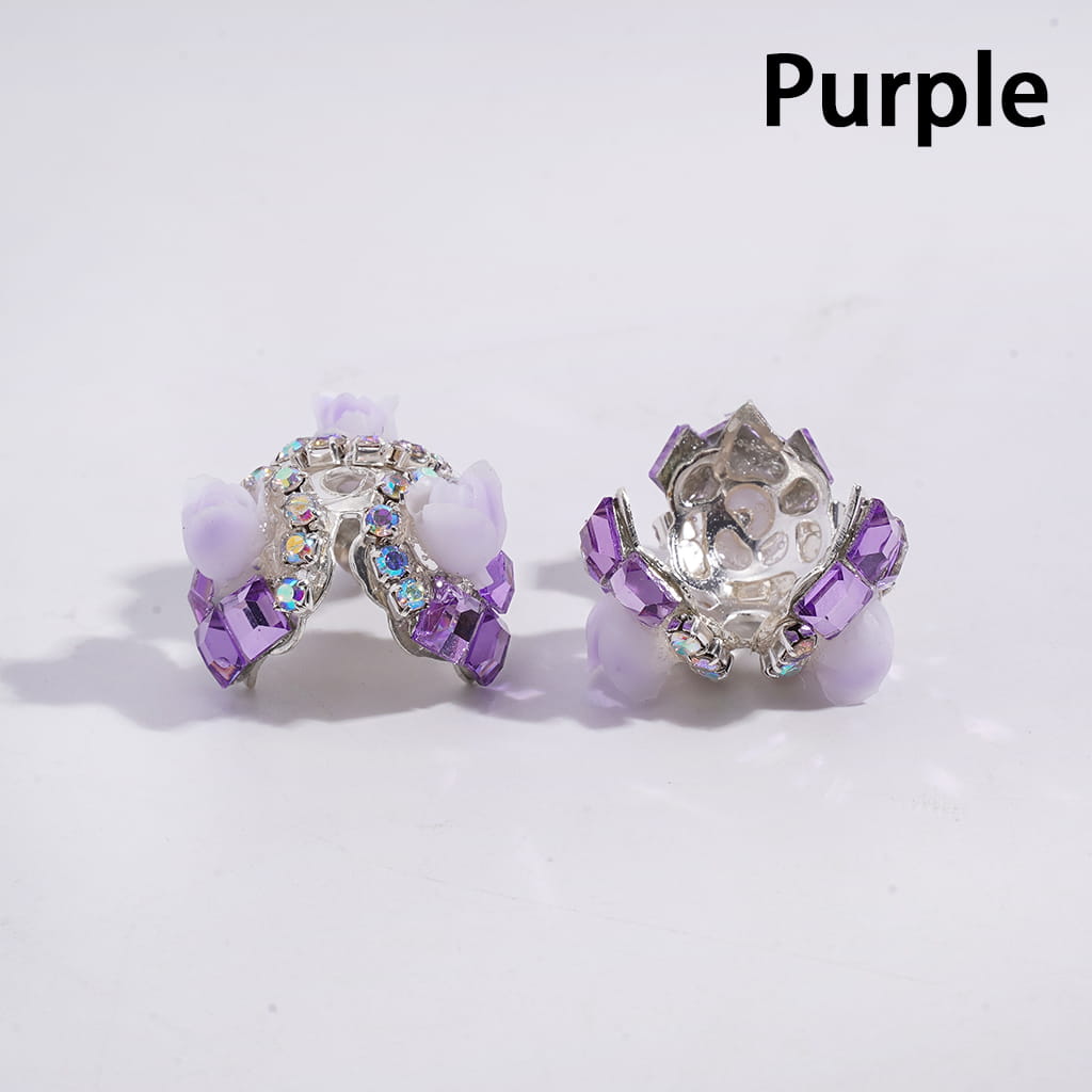 Alloy Bead Cages with Tulip Flowers Square AB Rhinestones, Bead Cap, Multi-Color (They Fit 14MM Beads)