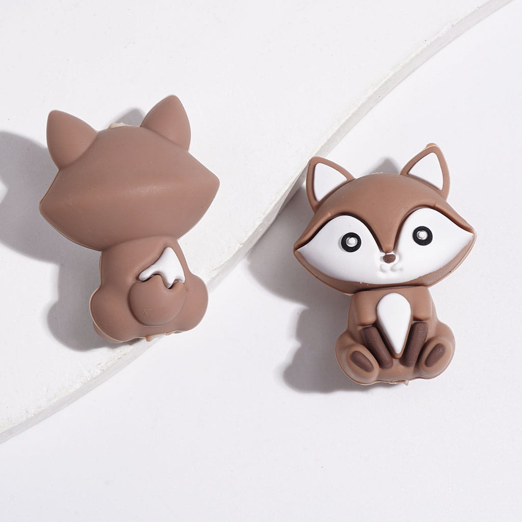 3D Mini Cute Fox Silicone Focal Beads, Multi-Color