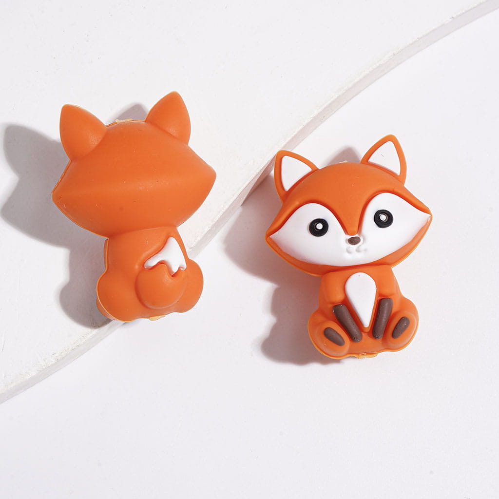 3D Mini Cute Fox Silicone Focal Beads, Multi-Color