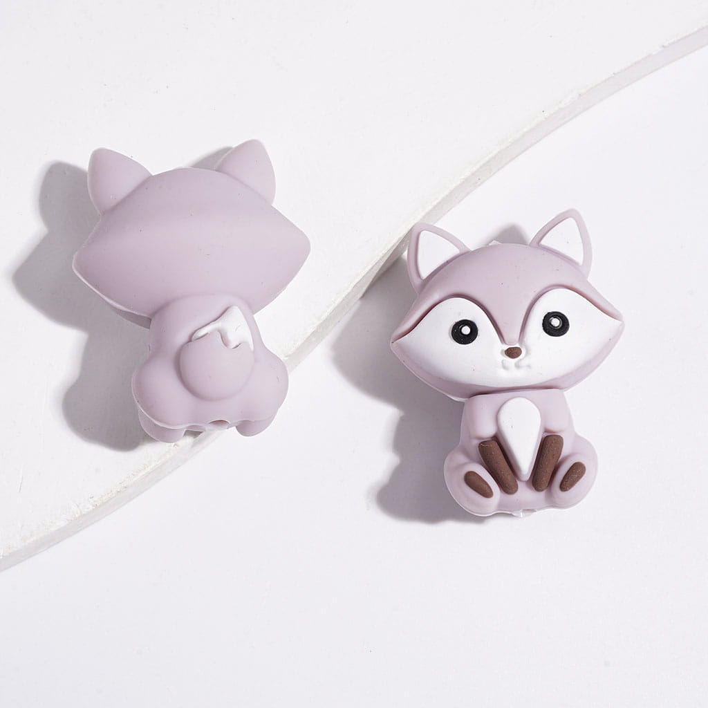 3D Mini Cute Fox Silicone Focal Beads, Multi-Color