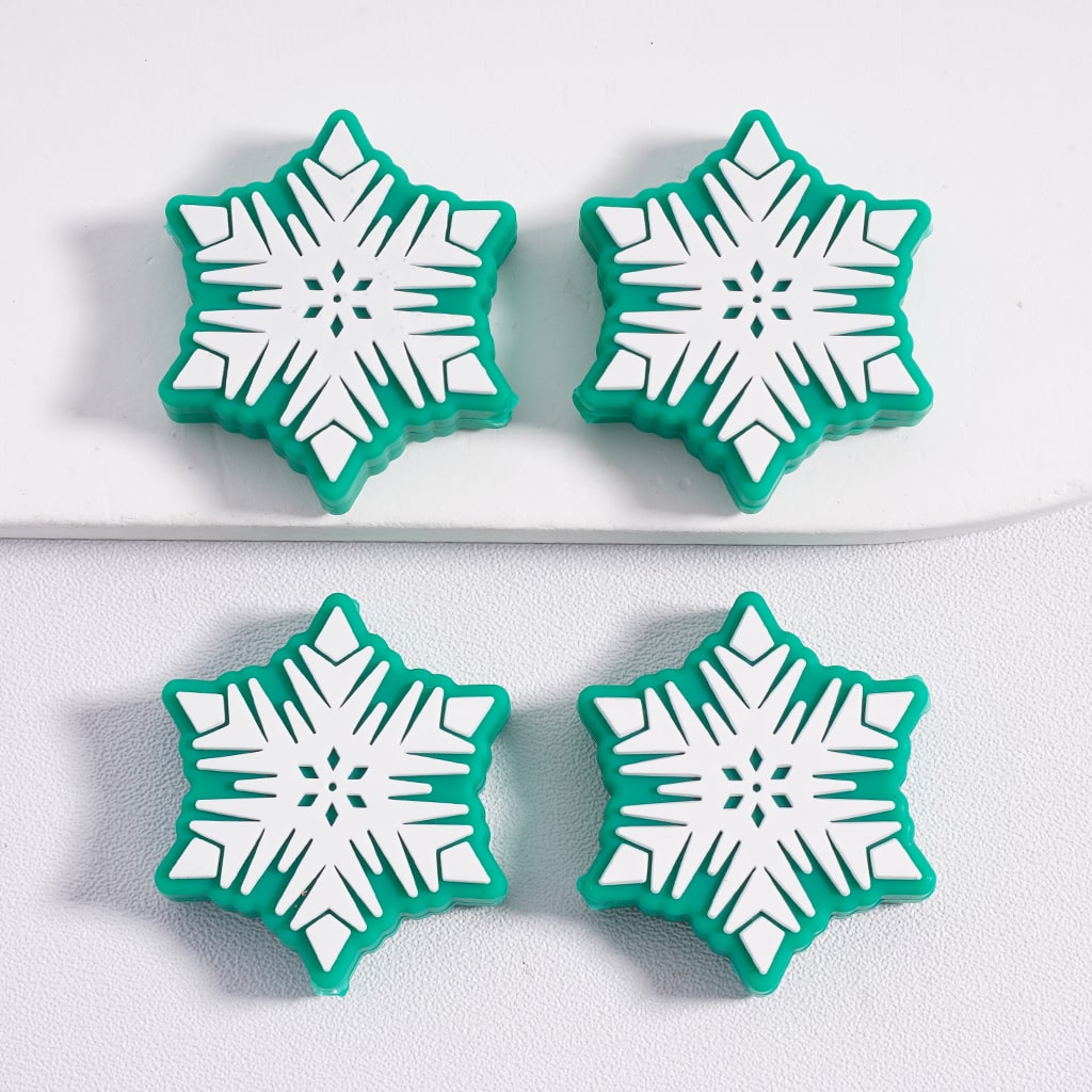 Silicone Focal Beads Cute Snowflakes Snowflowers Christmas Winter