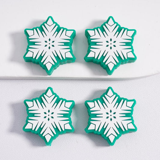 Silicone Focal Beads Cute Snowflakes Snowflowers Christmas Winter
