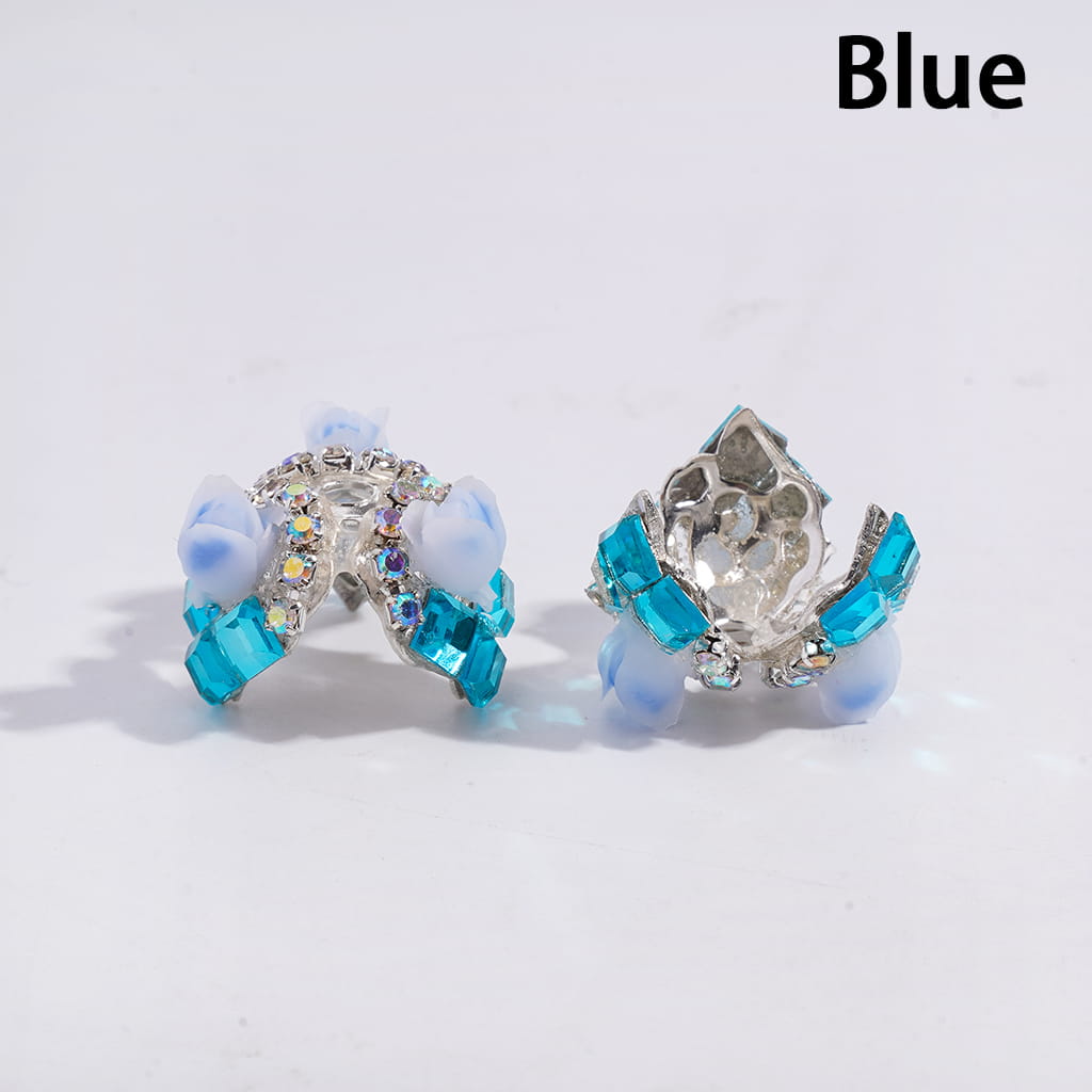 Alloy Bead Cages with Tulip Flowers Square AB Rhinestones, Bead Cap, Multi-Color (They Fit 14MM Beads)