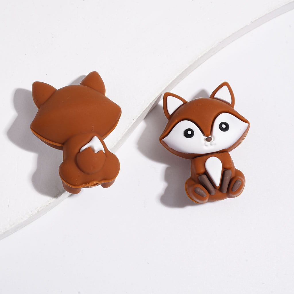 3D Mini Cute Fox Silicone Focal Beads, Multi-Color