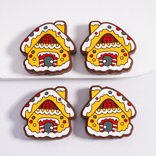 Silicone Focal Beads Cute House Cabin Christmas Winter
