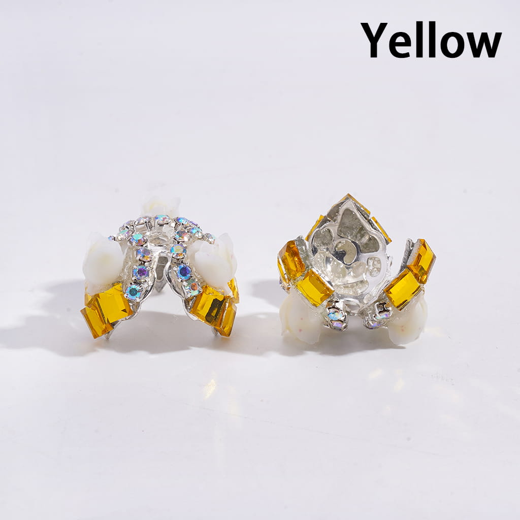 Alloy Bead Cages with Tulip Flowers Square AB Rhinestones, Bead Cap, Multi-Color (They Fit 14MM Beads)