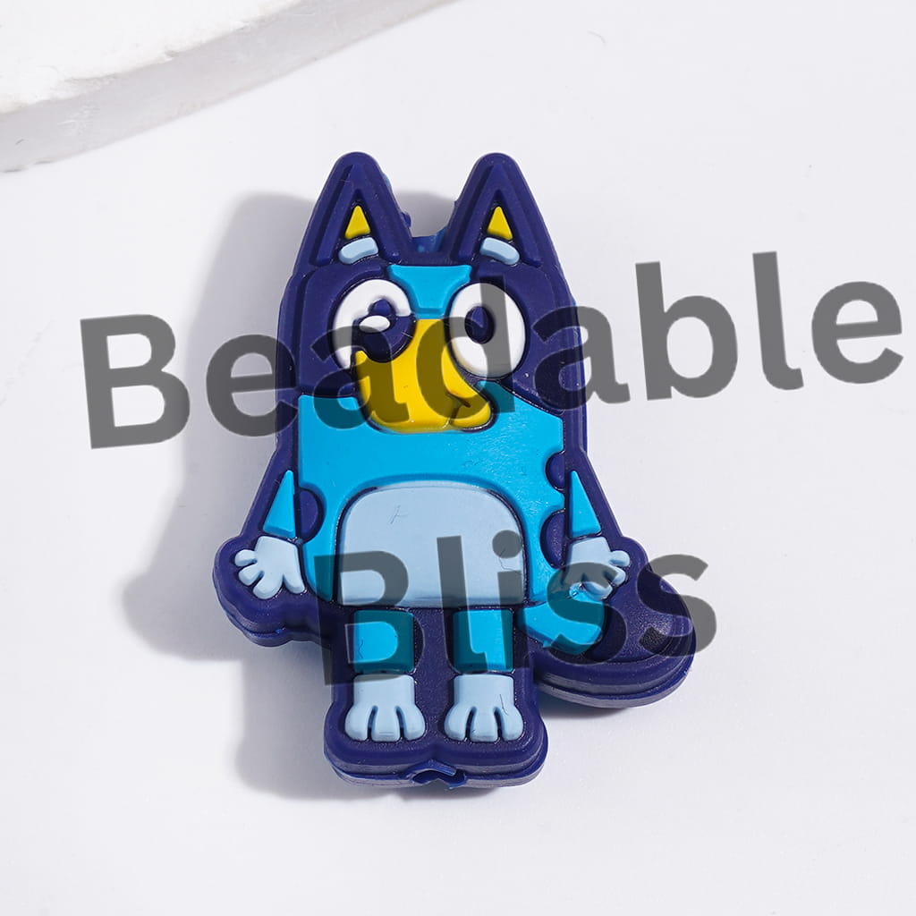 Silicone Focal Bead Cartoon Blue and Orange Dog