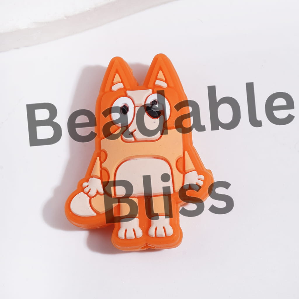 Silicone Focal Bead Cartoon Blue and Orange Dog