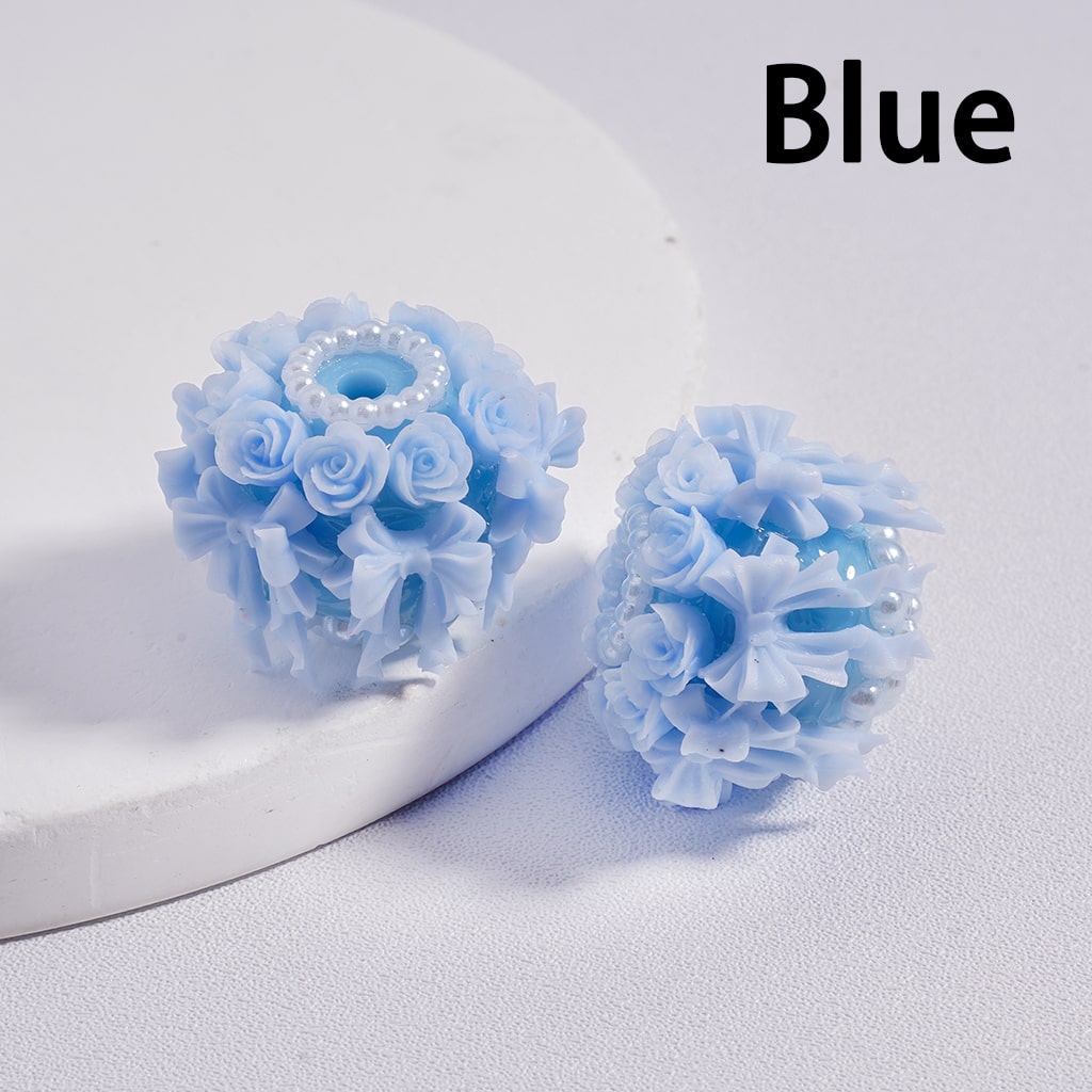 Acrylic Beads Luminous Cute Bowknots Rose Flowers White Pearls Loops Multi-Color 24MM