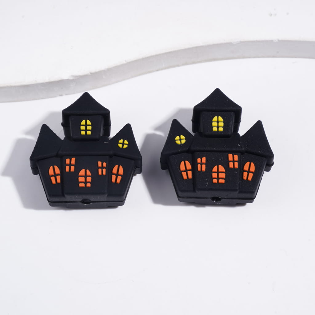 3D Cute Halloween Series Spooky Pumpkin Haunted House Bat Wizard Hat Silicone Focal Beads