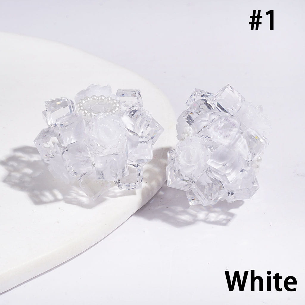 27MM - Handmade Acrylic Beads with Faceted Glass Crystal Square and Glittery Rose Flowers, White Pearl Loop, Multi-Color