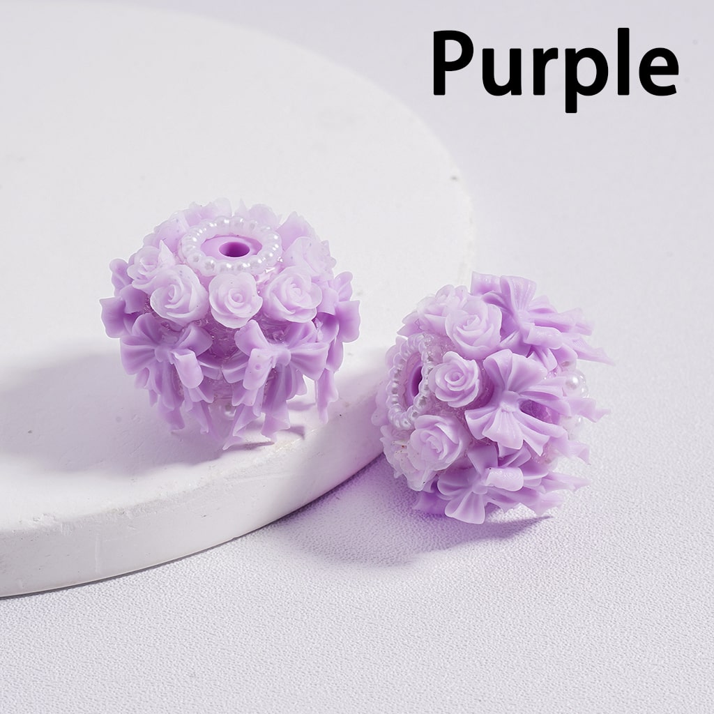 Acrylic Beads Luminous Cute Bowknots Rose Flowers White Pearls Loops Multi-Color 24MM