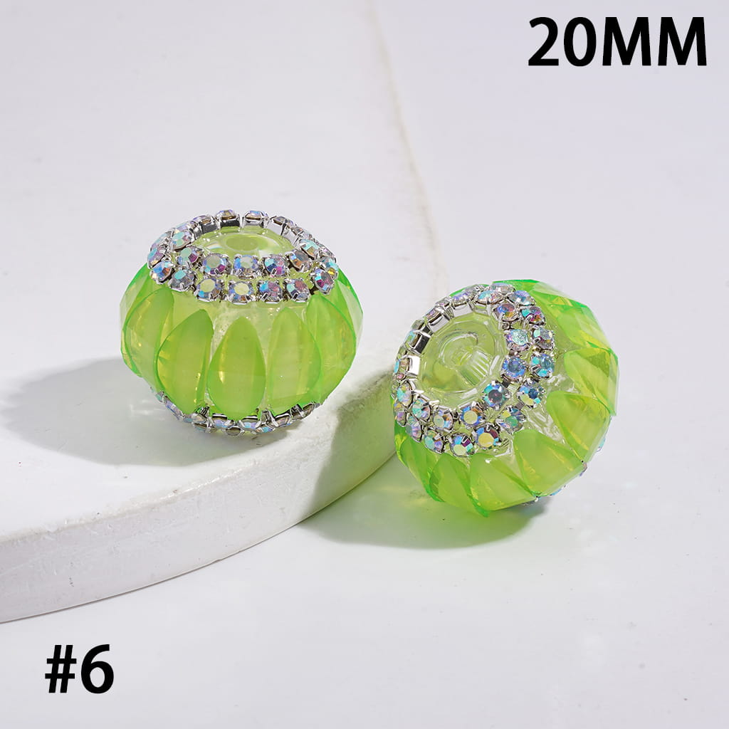 Acrylic Pumpkin Beads with AB Rhinestone Chains on Clear Background, Halloween Theme, 20MM, Fluorescence Color