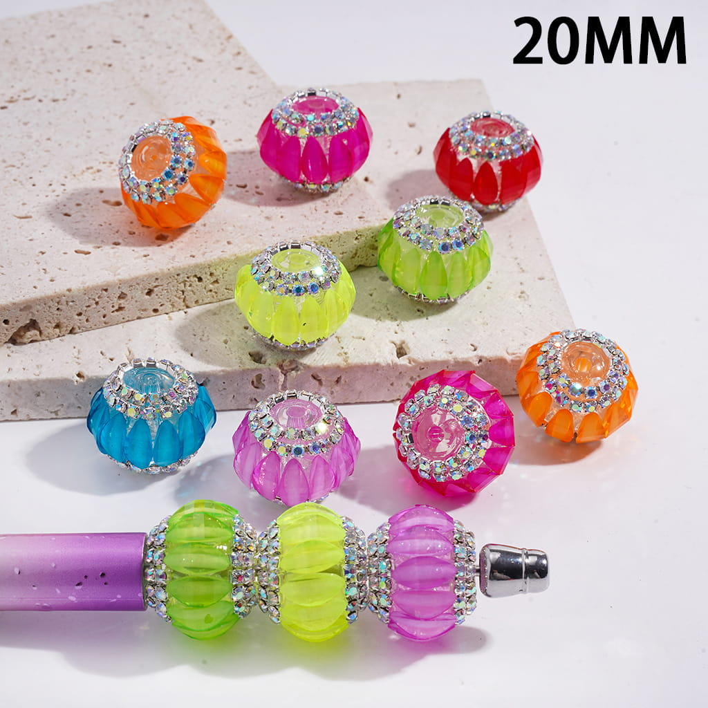 Acrylic Pumpkin Beads with AB Rhinestone Chains on Clear Background, Halloween Theme, 20MM, Fluorescence Color