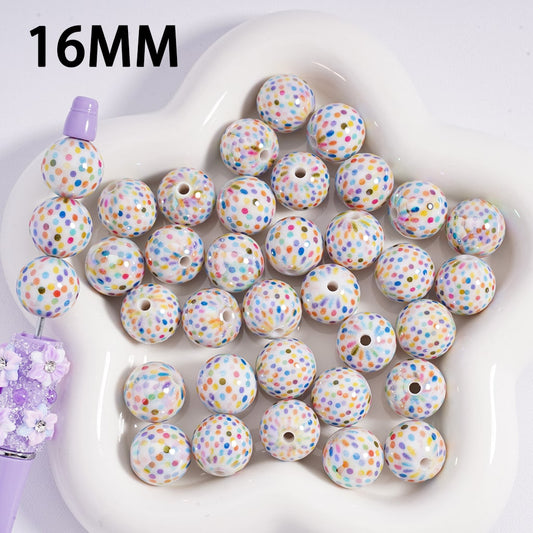 Acrylic Beads Mini Multi-Color Spots Prints, 16MM