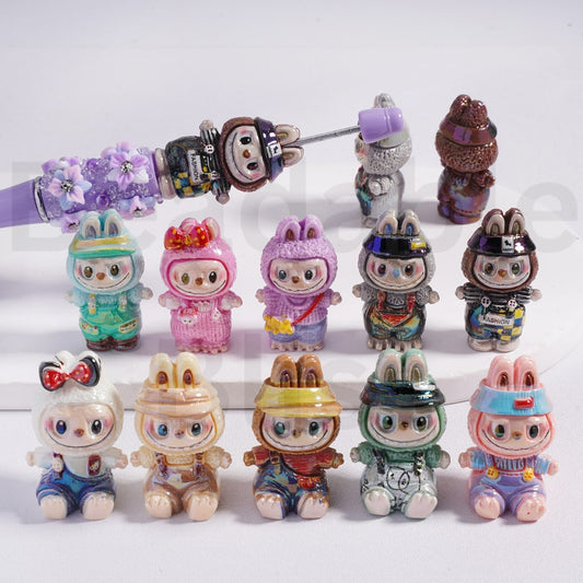 Acrylic Beads UV Coating Cute Labub in Different Clothes, Random Mix