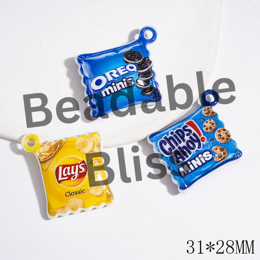 Chips and Cookies Packing Bag Acrylic Pendants, 31*28MM Random Mix