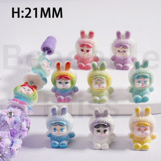 Acrylic Beads UV Coating Cute Crybab in Bunny Costume Pop Mar Multi-Color 21MM Height，Random Mix
