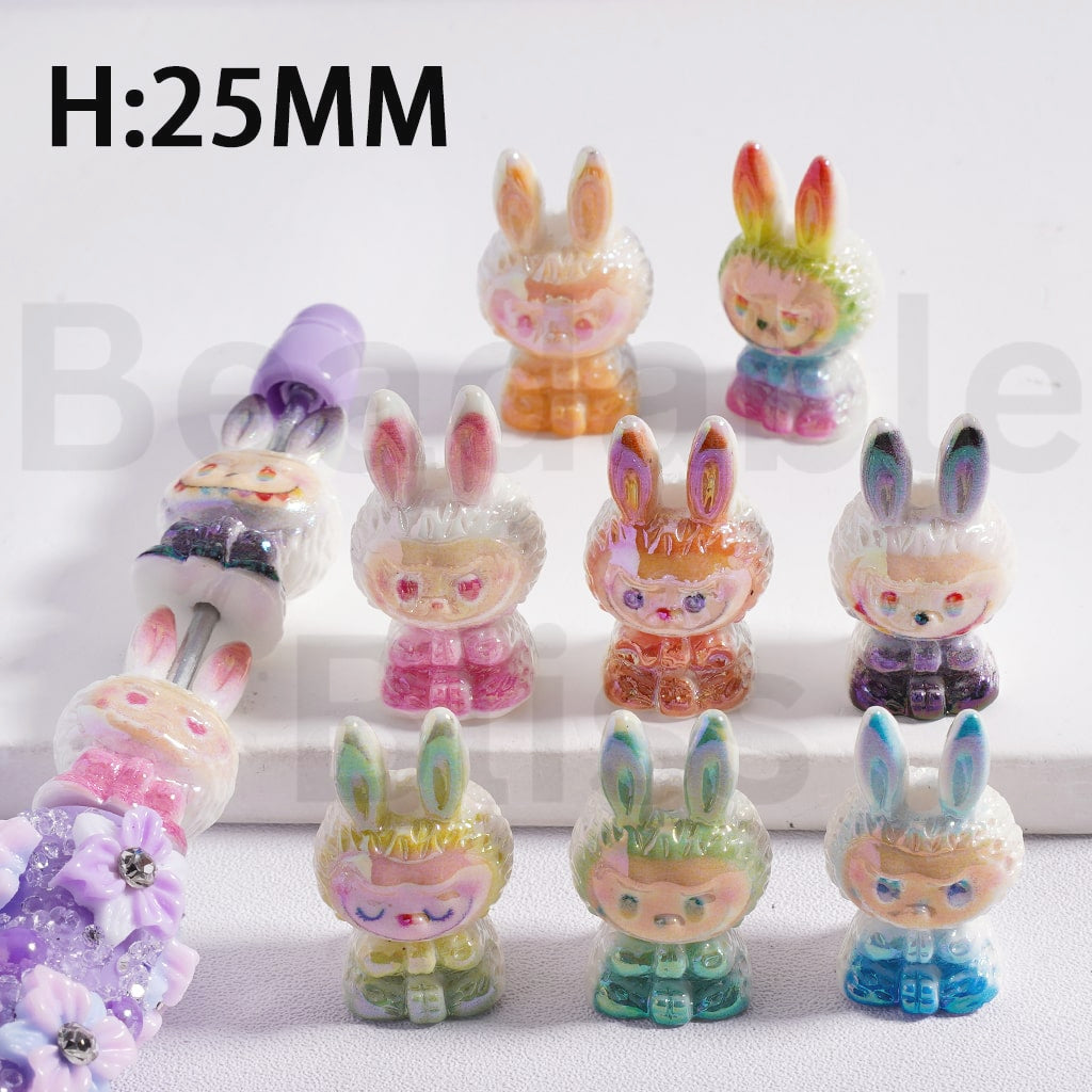 Acrylic Beads UV Coating Cute Labub Multi-Color 25MM Height, Random Mix