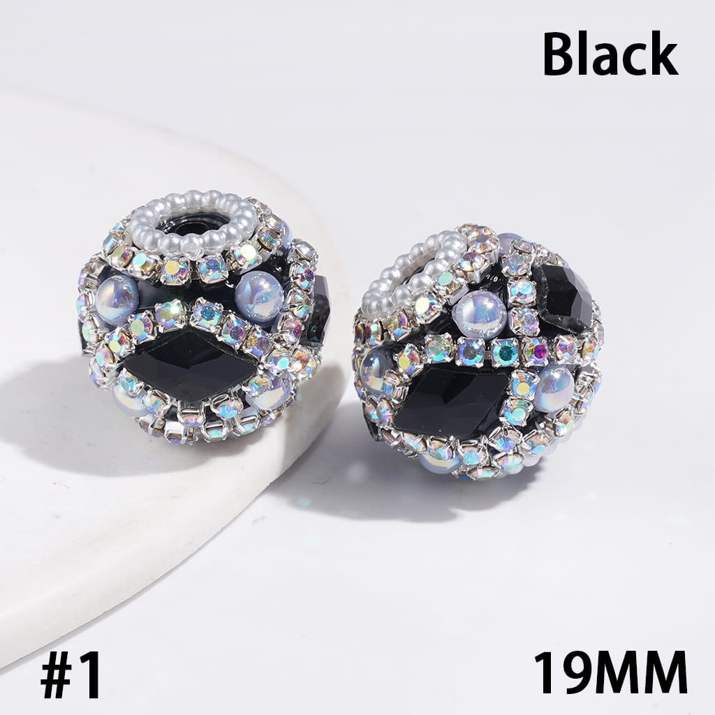 Hand-Made Acrylic Beads w Diamond Shaped Rhinestones & UV-Coated Half-Shell White Pearl, AB Rhinestone & White Pearl Ball Chains, 19MM Multi-Color