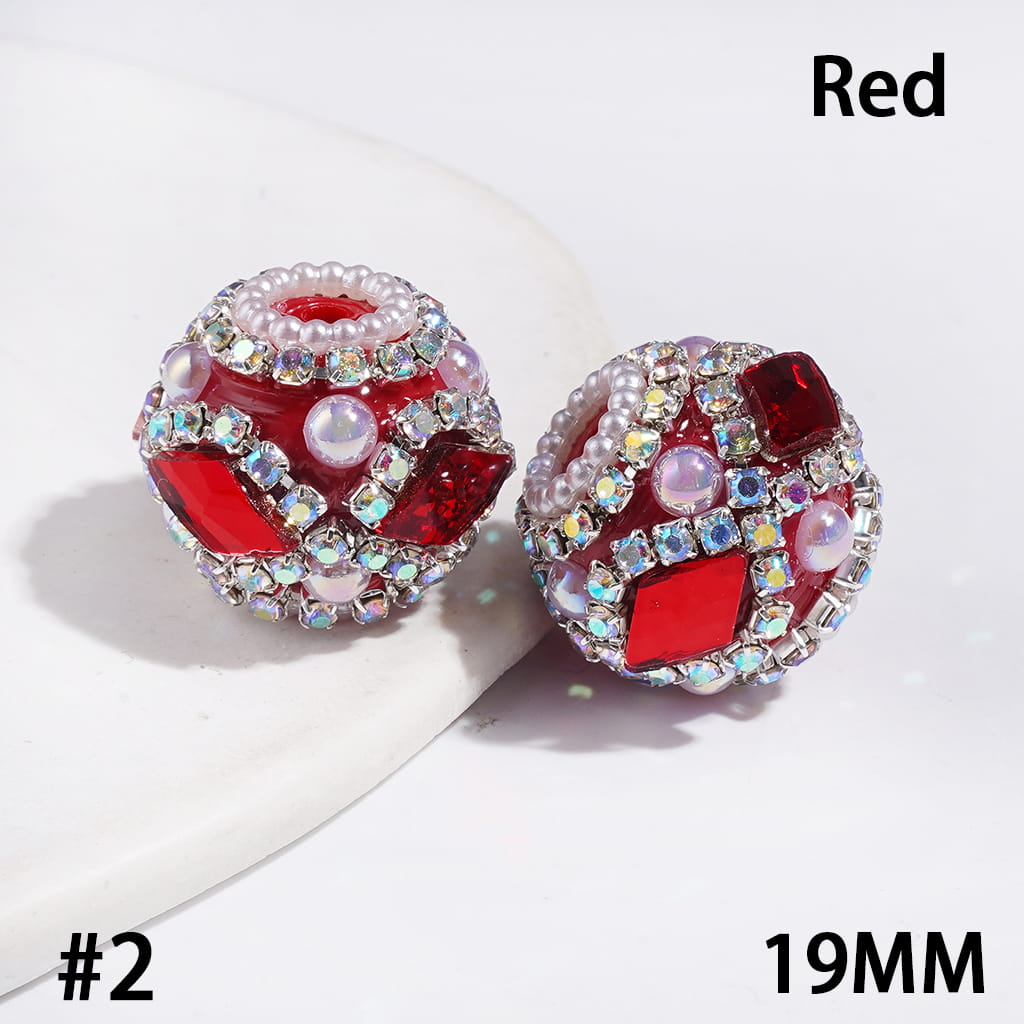 Hand-Made Acrylic Beads w Diamond Shaped Rhinestones & UV-Coated Half-Shell White Pearl, AB Rhinestone & White Pearl Ball Chains, 19MM Multi-Color