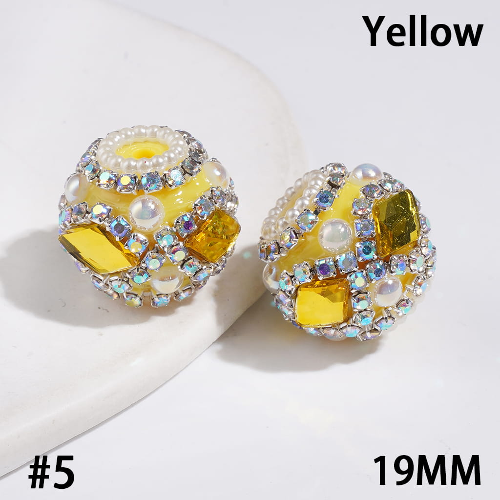 Hand-Made Acrylic Beads w Diamond Shaped Rhinestones & UV-Coated Half-Shell White Pearl, AB Rhinestone & White Pearl Ball Chains, 19MM Multi-Color