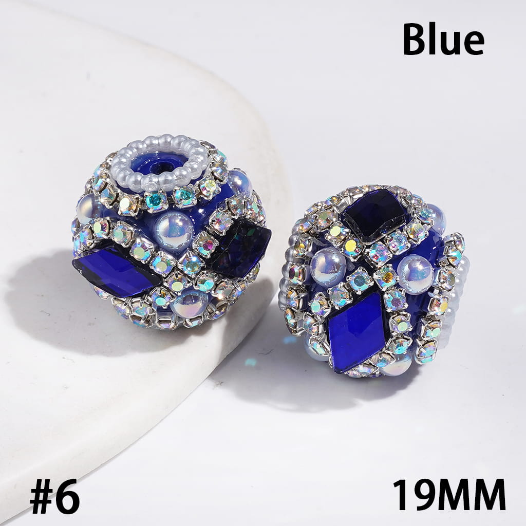 Hand-Made Acrylic Beads w Diamond Shaped Rhinestones & UV-Coated Half-Shell White Pearl, AB Rhinestone & White Pearl Ball Chains, 19MM Multi-Color