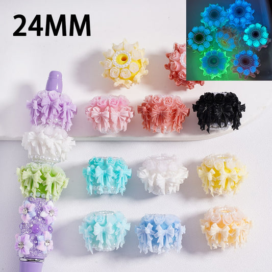 Acrylic Beads Luminous Cute Bowknots Rose Flowers White Pearls Loops Multi-Color 24MM