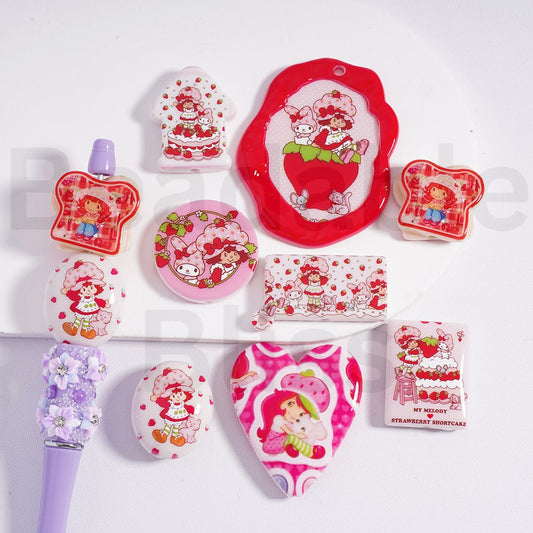 Acrylic Beads Cute Strawberr Shortcak & My Melod Series, Random Mix