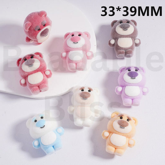 Acrylic Beads Pen Toppers Pendants Jewelry Accessories Cute Flocked Lots Bear Toy Stor Multi-Color 33*39MM