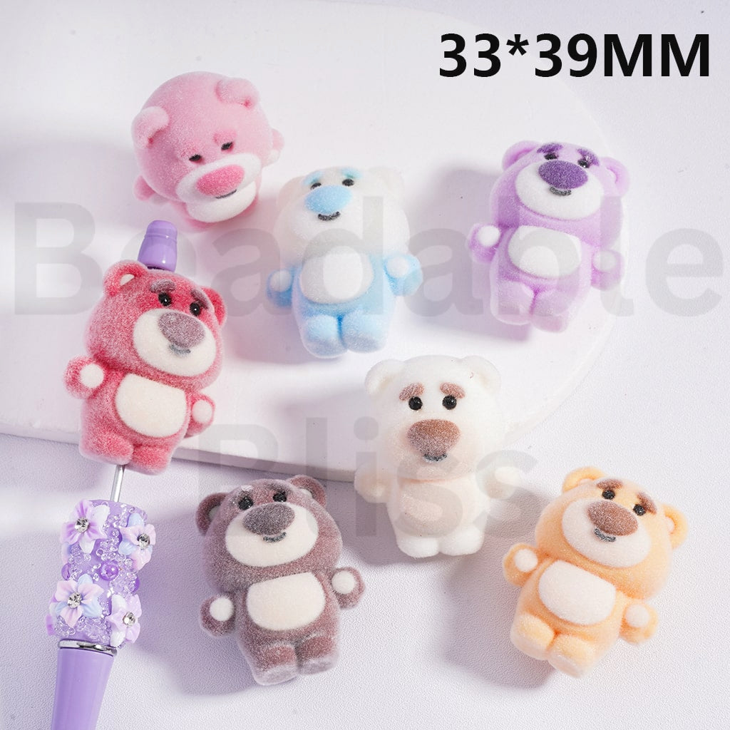 Acrylic Beads Pen Toppers Pendants Jewelry Accessories Cute Flocked Lots Bear Toy Stor Multi-Color 33*39MM