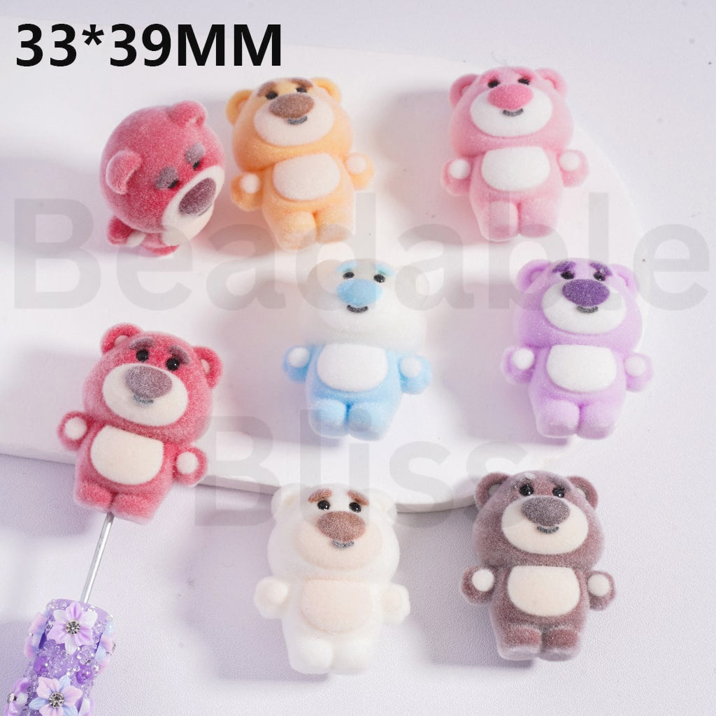 Acrylic Beads Pen Toppers Pendants Jewelry Accessories Cute Flocked Lots Bear Toy Stor Multi-Color 33*39MM