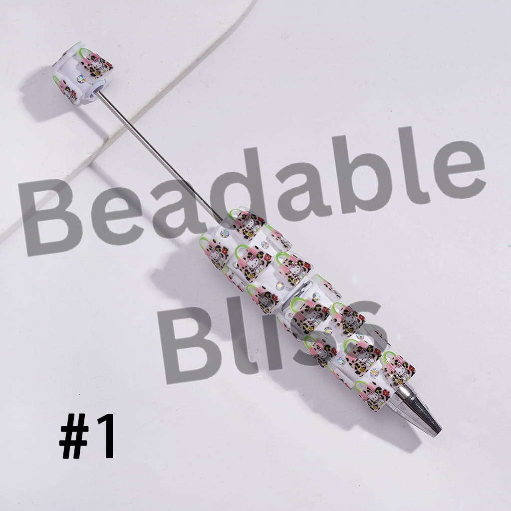 Beadable Clay Pens with Cute Cat Character Handbag and AB Rhinestones