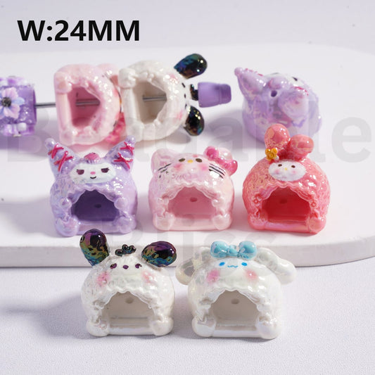 Acrylic Beads UV Coating Cute Hollowed-out Sanri Kurom Pochacc Hello Kitt Cinamonrol My Melod Head, 24MM Wide