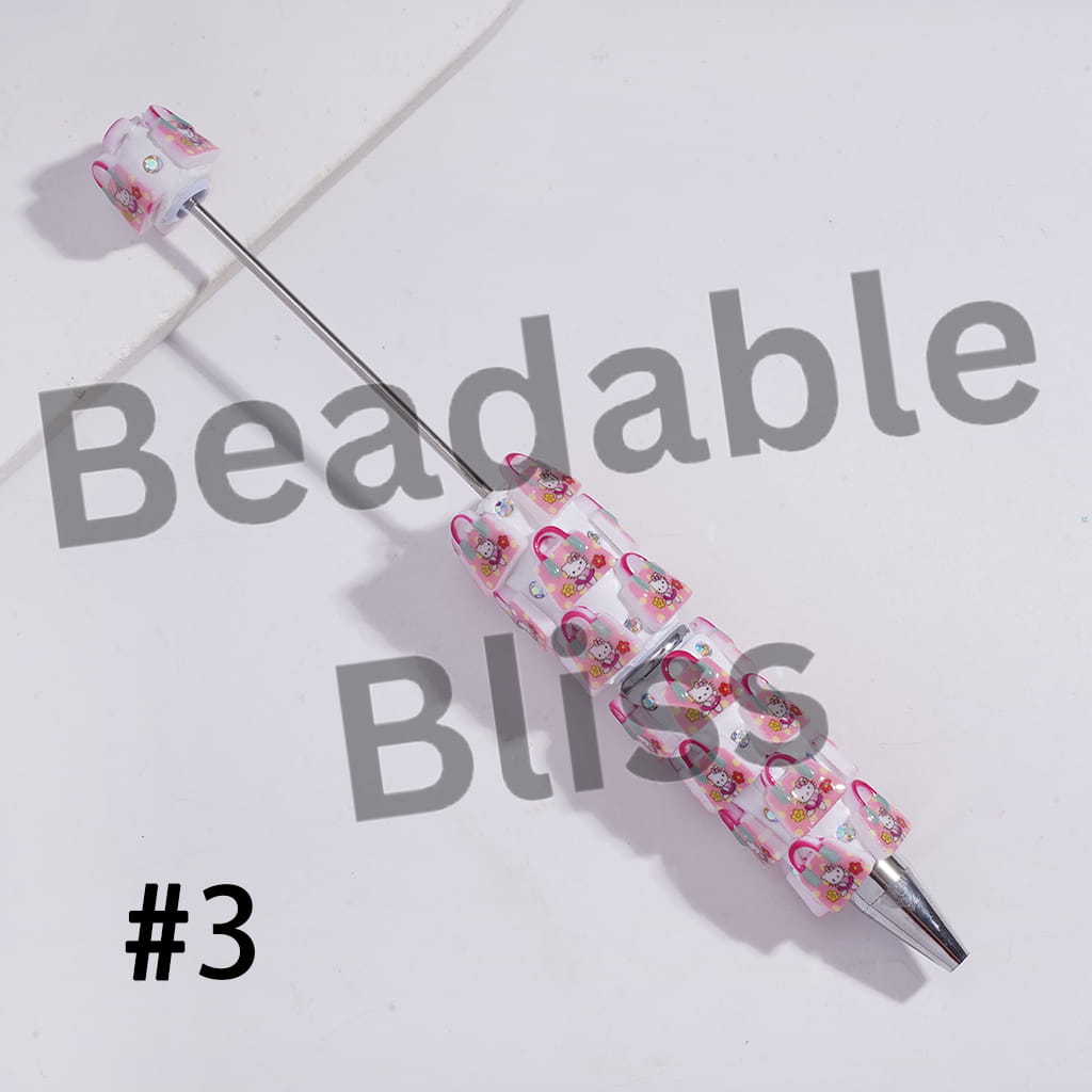 Beadable Clay Pens with Cute Cat Character Handbag and AB Rhinestones