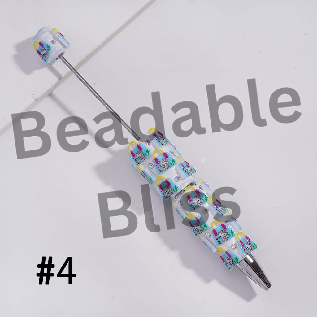 Beadable Clay Pens with Cute Cat Character Handbag and AB Rhinestones