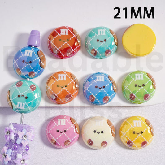 Acrylic Beads UV Coating Cute Mini M Chocolate Beans, 21MM, Random Mix